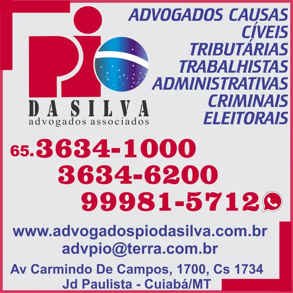 Advogados trabalhistas Pio da Silva: atendimento jurídico especializado e técnico em Cuiabá/MT.