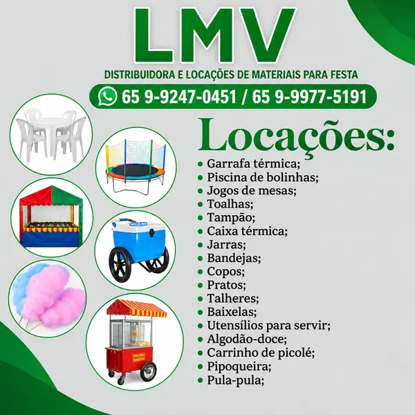 Aluguel de artigos e móveis para festas LMV Locações Materiais para Festas em Cuiabá MT