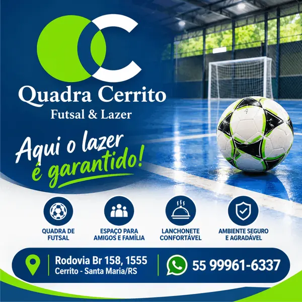 Aluguel de quadra na Quadra Cerrito Futsal & Lazer para esporte e eventos em Santa Maria/RS.