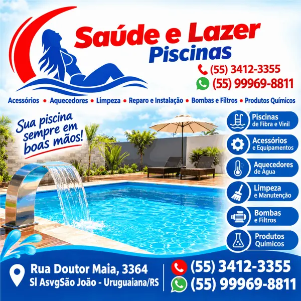 Artigos e equipamentos para piscinas na Saúde e Lazer Piscinas com cloro e produtos químicos em Uruguaiana/RS!