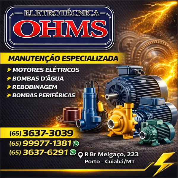 Conserto de motores elétricos na Eletrotécnica Ohms com rebobinagem em Cuiabá MT