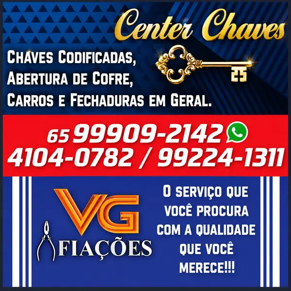 Cópia de chaves Chaveiro Center e VG Afiações chaves codificadas em Várzea Grande MT