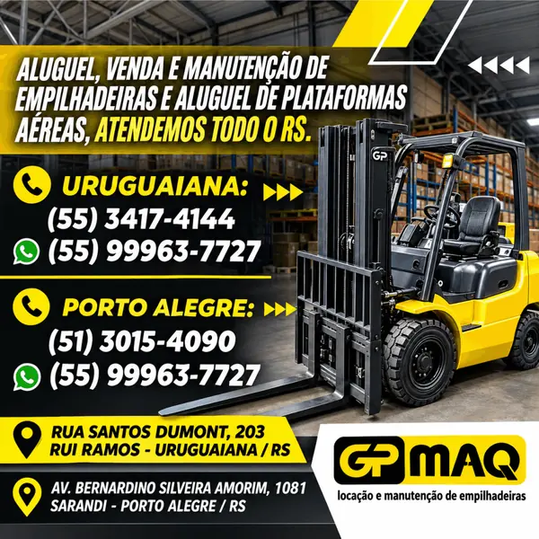 Aluguel, venda e manutenção de empilhadeiras na GPMAQ Empilhadeiras em Rui Ramos, Uruguaiana/RS!