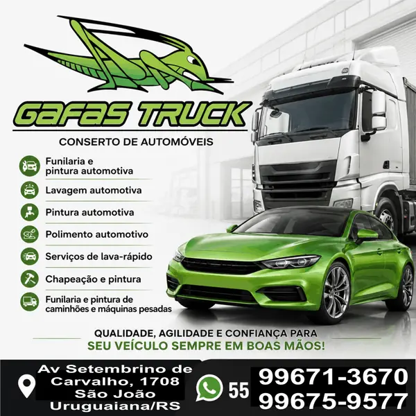 Funilaria e pintura automotiva na Gafa's Truck com agilidade no São João em Uruguaiana/RS.