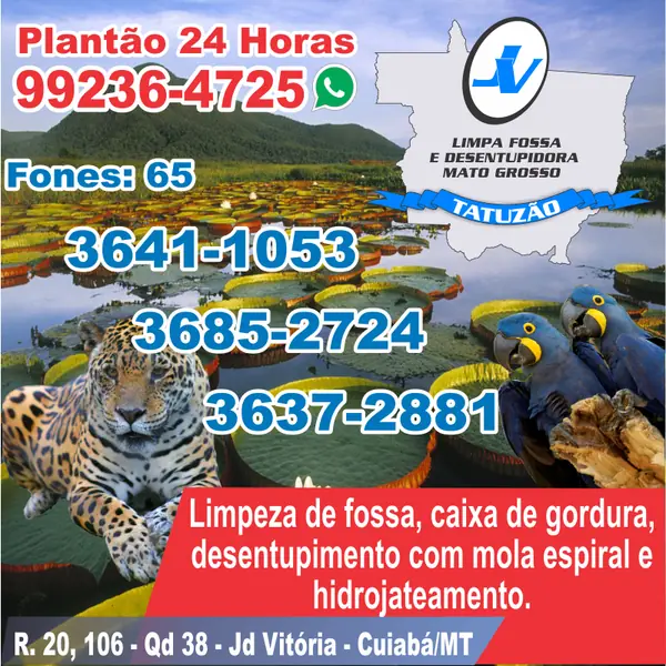 Limpeza de fossa e desentupimento Tatuzão Mato Grosso com hidrojateamento em Cuiabá MT