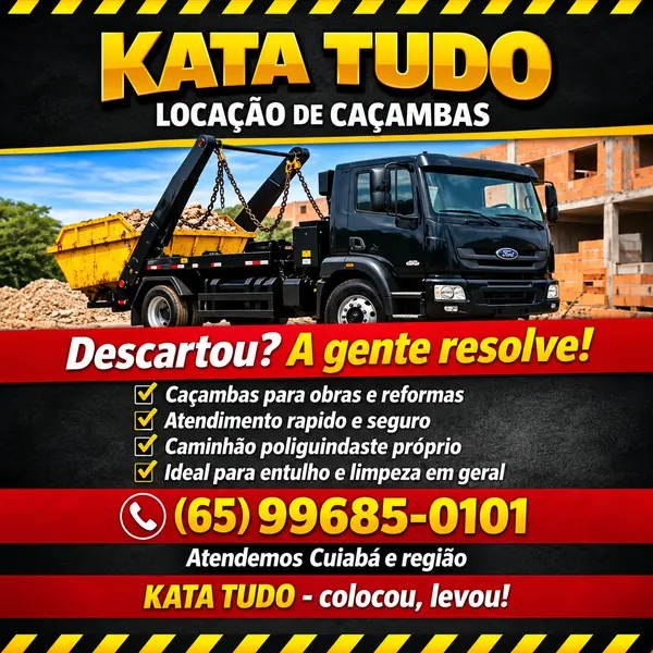 Locação de caçambas Kata Tudo com caminhão poliguindaste em Cuiabá MT