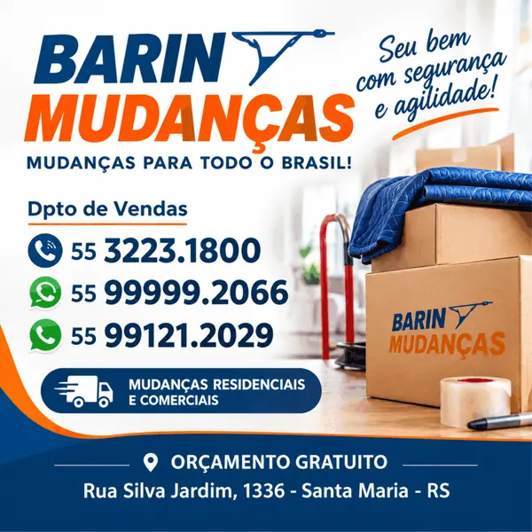 Serviços de mudanças da Barin Mudanças com agilidade e segurança para todo o Brasil em Santa Maria RS.