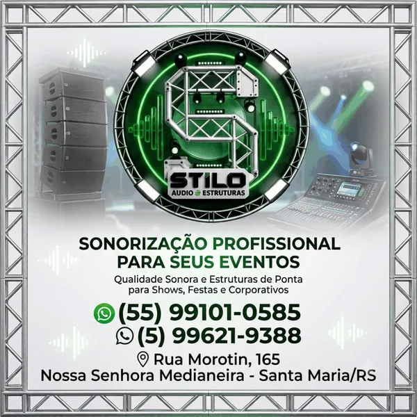 Sonorização para eventos com a Stilo Áudio Profissional: estruturas até 25 mil pessoas em Santa Maria/RS.