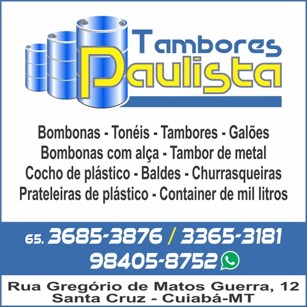 Tambores e tonéis Tambores Paulista com bombonas e containers em Cuiabá MT