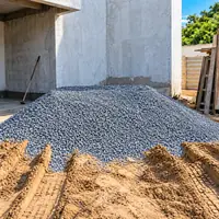 Brita espalhada na obra da Soares Distribuidora e Artefatos de Cimento em Nossa Senhora da Guia, Cuiabá!