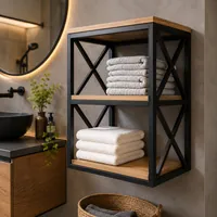 Organização e charme industrial para sua casa com a prateleira nicho de metal e madeira da Nisel Serralheria no