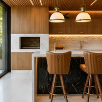 Área gourmet com bancada e churrasqueira da Decorativa Mármores e Granitos no Jardim Jockey Club em Cuiabá/MT!