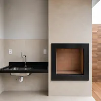 Área de serviço e churrasqueira com acabamento em granito da Decorativa Mármores e Granitos no Jardim Jockey Clu